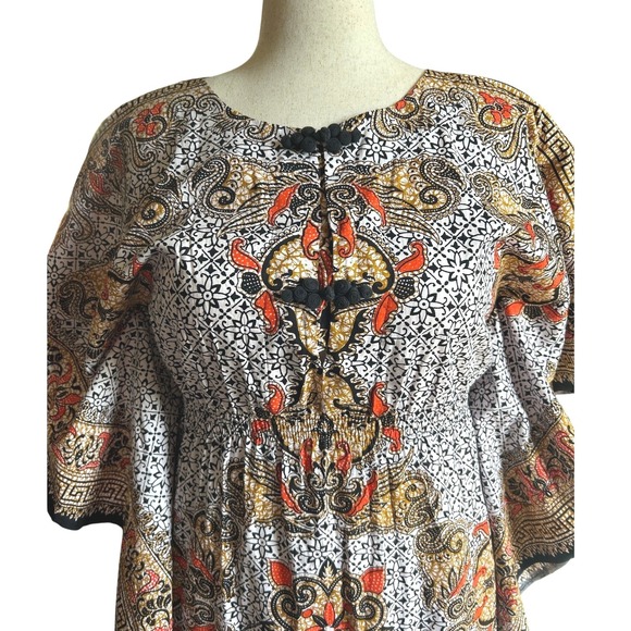 Boho Batik Kaftan Dress Wms S Cotton Festival Lounge Robe Dashiki Ethnic Print - Picture 1 of 7